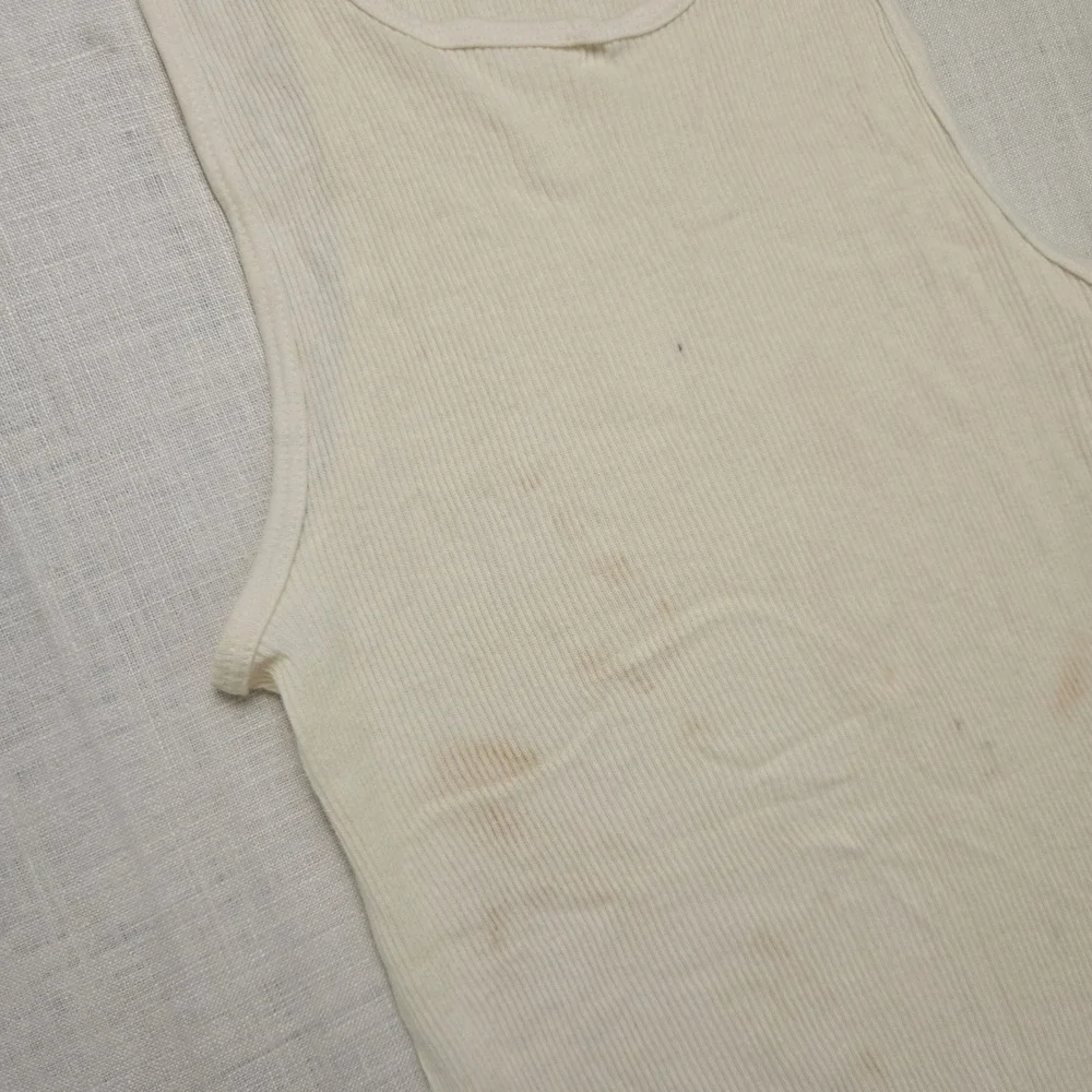 VTG‎ Beater Ribbed Tank Top Undershirt Cream Mens Small Single Stitch Distressed